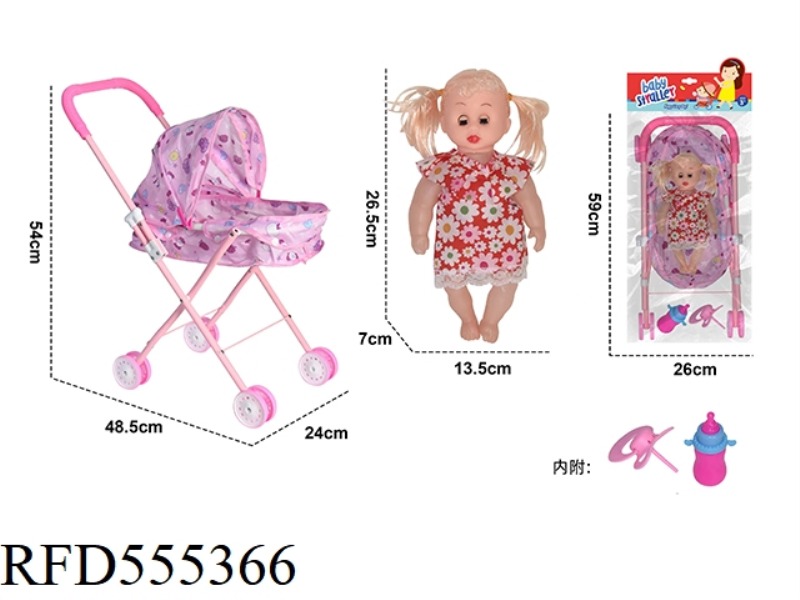 IRON TROLLEY WITH DOLL + BOTTLE + PACIFIER