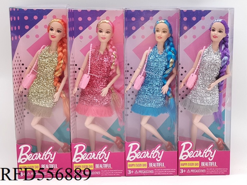 11.5 ELEVEN JOINTS SOLID BODY GOLD WIRE LONG BRAID FASHION BARBIE WITH SHOULDER BAG 4 MIXED