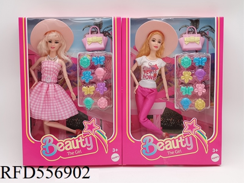 11.5 INCH ELEVEN KNUCKLE BODY BARBIE WITH HAT + BAG + HAIR CLIP BLISTER 2 MIXED