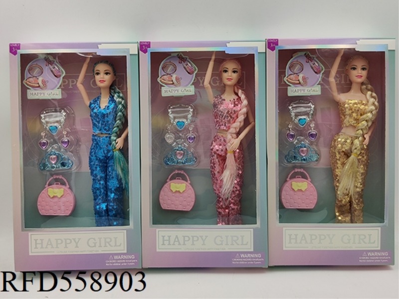 11-INCH SOLID BODY NINE-JOINT SEQUIN BARBIE + BLISTER + BAG TRI-COLOR MIX