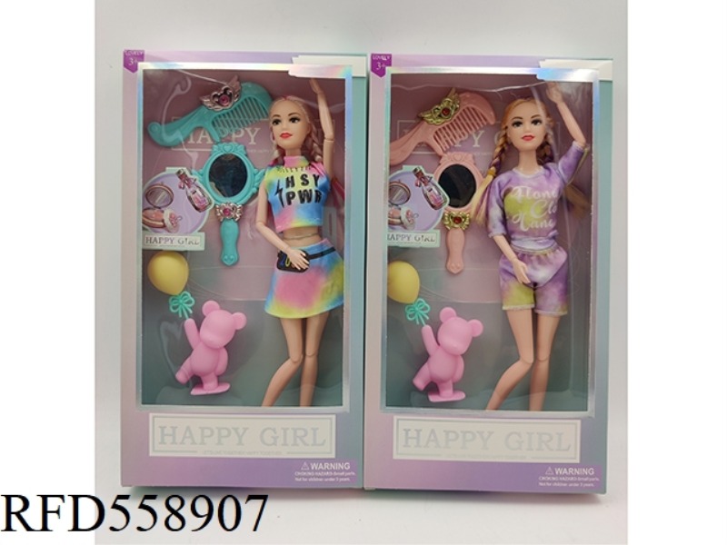 11-INCH SOLID BODY 11-JOINT BARBIE + BEAR + MIRROR COMB TWO MIXED