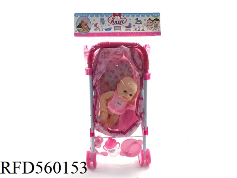 11-INCH FULL-BODY VINYL DOLL WITH IRON STROLLER PLAYHOUSE SET