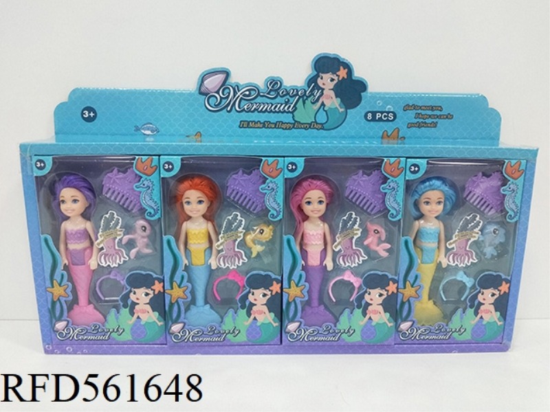 5 INCH MERMAID WITH COMB, HAIR TIE, SMALL ANIMAL 4PCS