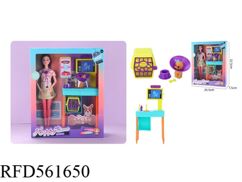 11.5 INCH BARBIE WITH PET. MEDICAL EQUIPMENT