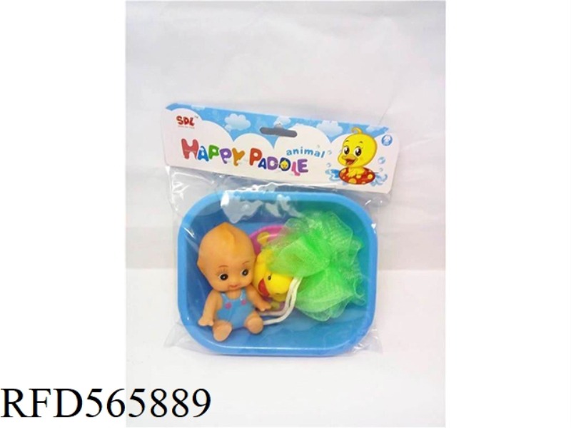 BATHTUB DOLL DUCK WITH FLOWER BATHING RING