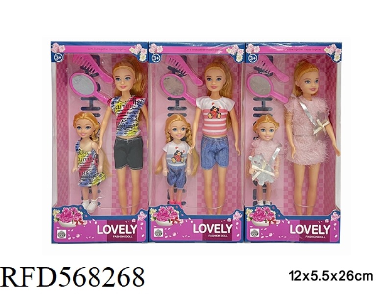 9-INCH SOLID BODY+5-INCH SOLID BODY SMALL KELLY FASHION BARBIE DOLL WITH COMB MIRROR 3 MIXED STYLES