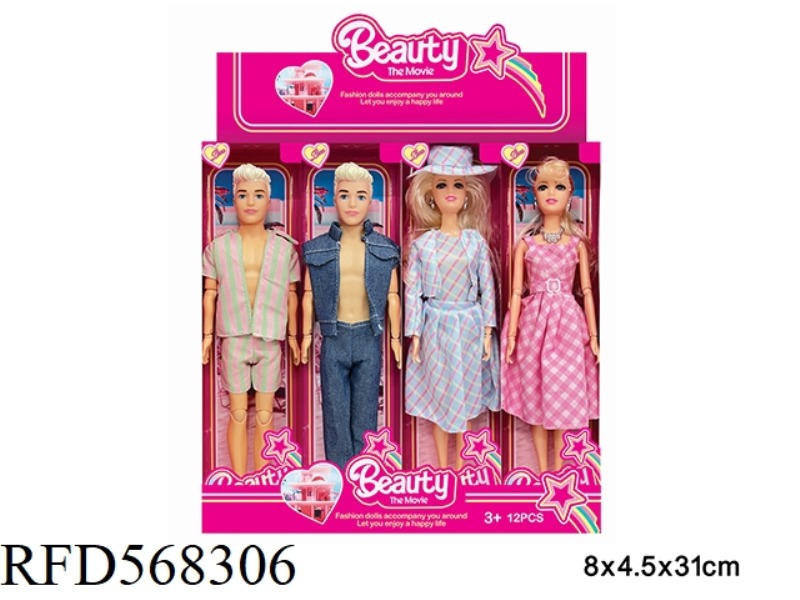 11.5-INCH REAL LIFE BARBIE MOVIE FASHION DOLL WITH 4 MIXED 12PCS