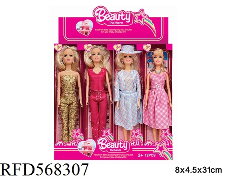 11.5-INCH REAL LIFE BARBIE MOVIE FASHION DOLL WITH 4 MIXED 12PCS