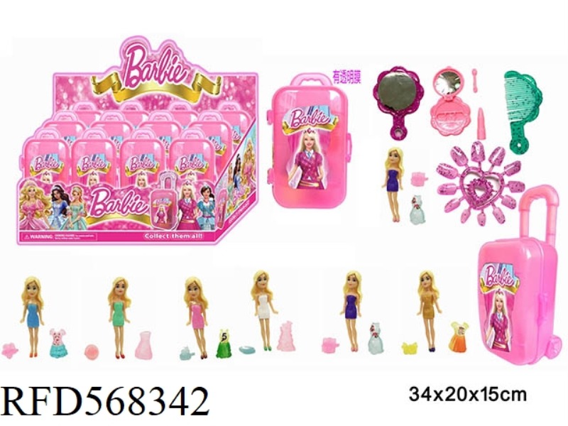 3.5 INCH BARBIE DOLL+6 INCH TROLLEY SUITCASE 12 PIECES, 6 MODELS OF DOLL SET RANDOM