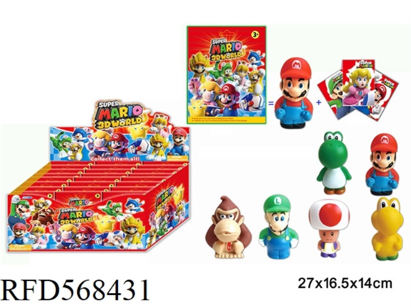 3-INCH ENAMEL SUPER MARIO SINGLE+3 CARDS, 24 TIN BAG CARDS, AND 6 RANDOM DOLLS