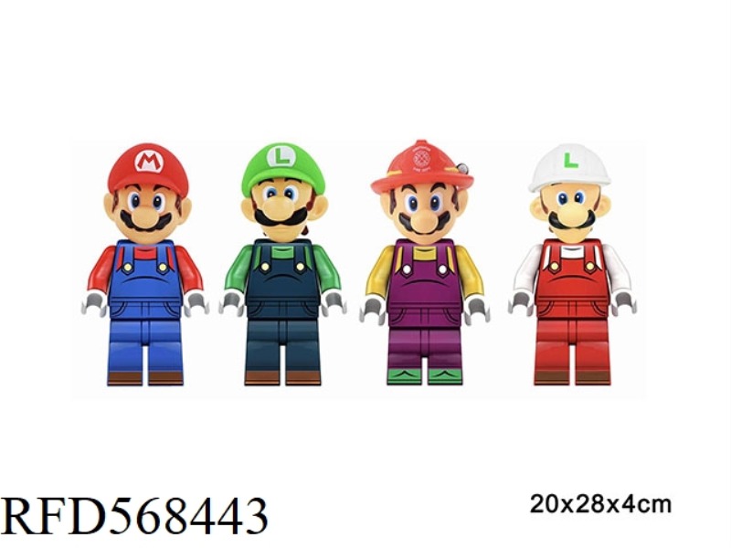 7-INCH MARIO BUILDING BLOCK FIGURINES, 4 FIGURINE OPP BAGS