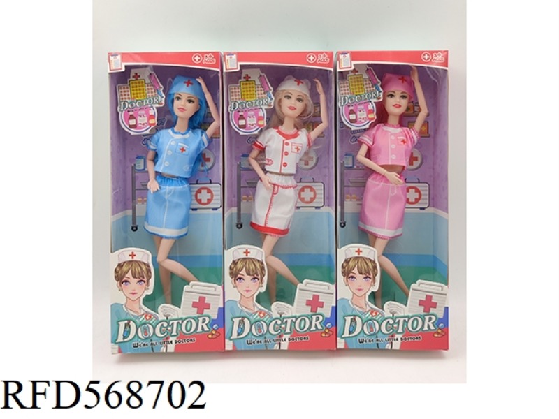11 INCH SOLID BODY 11 JOINT NURSE BARBIE THREE COLOR MIXED OUTFIT