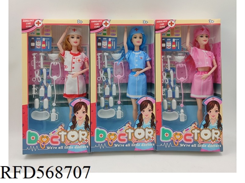 11 INCH SOLID 9-JOINT NURSE BARBIE+BLISTER ACCESSORIES 3-COLOR MIX
