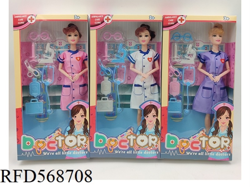 11 INCH SOLID 9-JOINT NURSE BARBIE+BLISTER ACCESSORIES 3-COLOR MIX