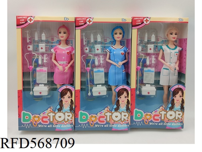 11 INCH SOLID 9-JOINT NURSE BARBIE+BLISTER ACCESSORIES 3-COLOR MIX