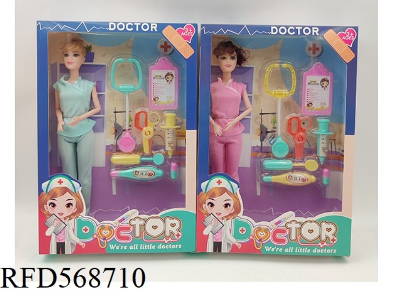 11 INCH SOLID 9-JOINT NURSE BARBIE+BLISTER ACCESSORIES 2-COLOR MIX