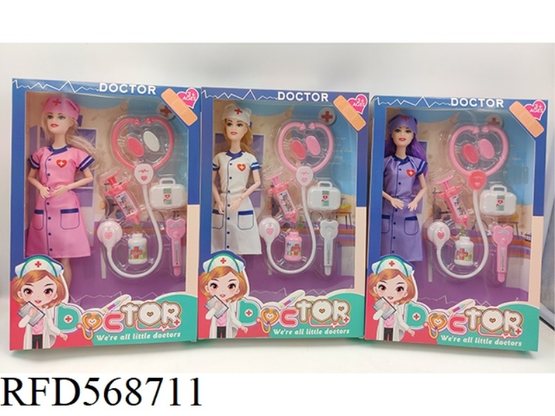 11 INCH 9-JOINT NURSE BARBIE+BLISTER ACCESSORIES 3-COLOR MIXED PACK