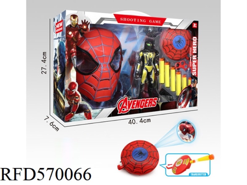 SPRAY PAINTED SPIDER-MAN MASK + SPIDER-MAN + PROJECTED SOFT BULLET SHIELD