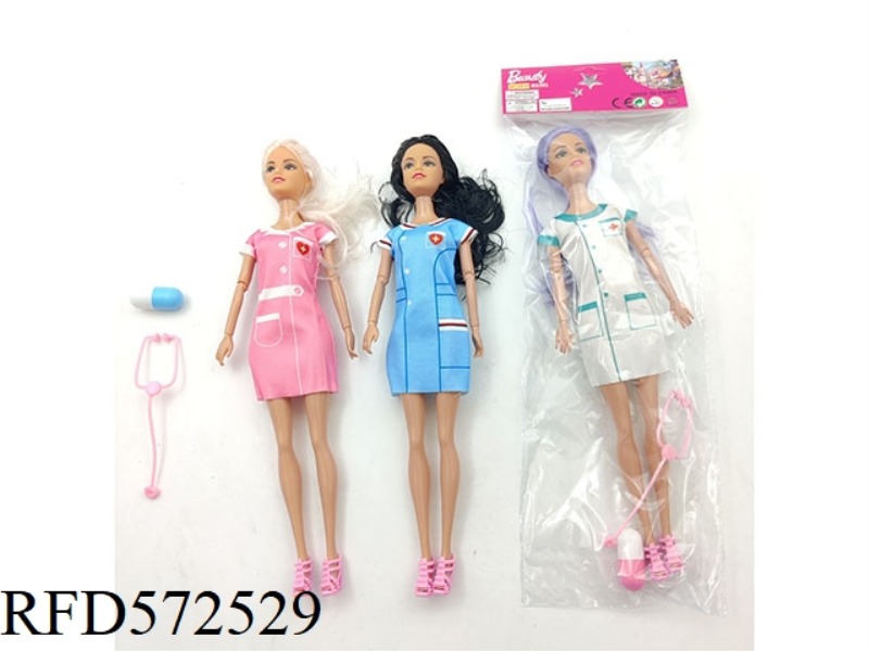 11 INCH SOLID BODY 9 JOINT NURSE BARBIE PILL+STETHOSCOPE