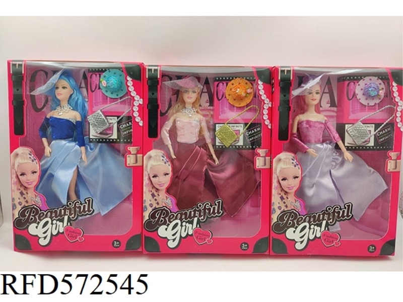 11 INCH SOLID 9-JOINT LONG DRESS BARBIE+BAG+HAT
