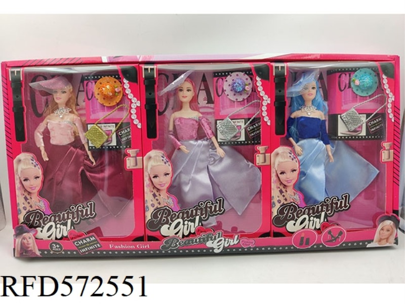 11 INCH SOLID 9-JOINT LONG DRESS BARBIE+BAG+HAT