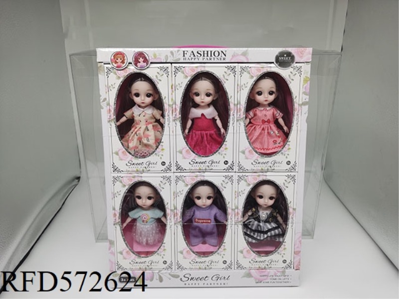 6-INCH 3D EYEBALL 12 JOINT SOLID BODY FASHION DOLL 6 MIXES
