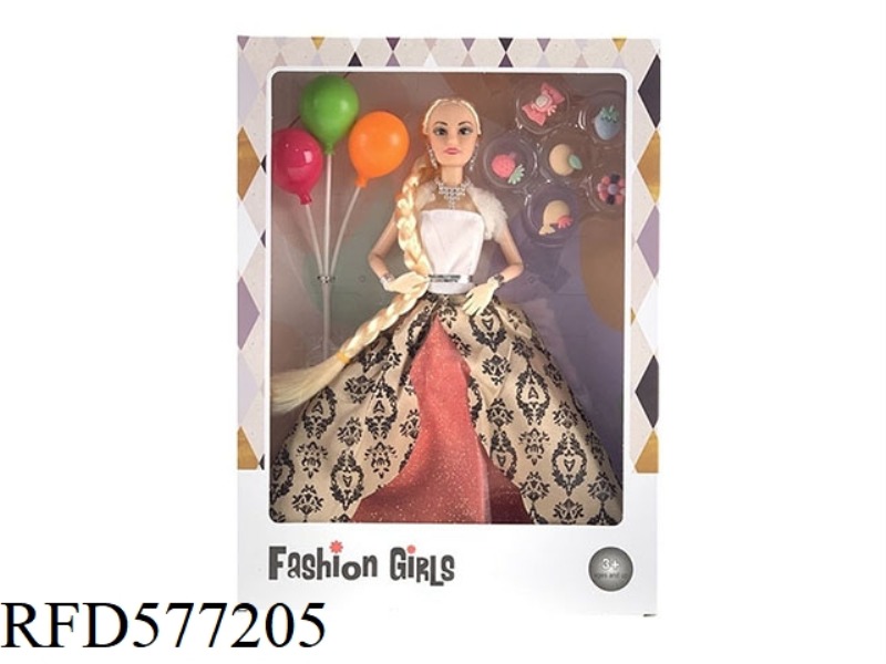 11.5-INCH 9-JOINT WEDDING DRESS WITH BIG BRAID BARBIE WITH BALLOON AND HAIRPIN ACCESSORIES.