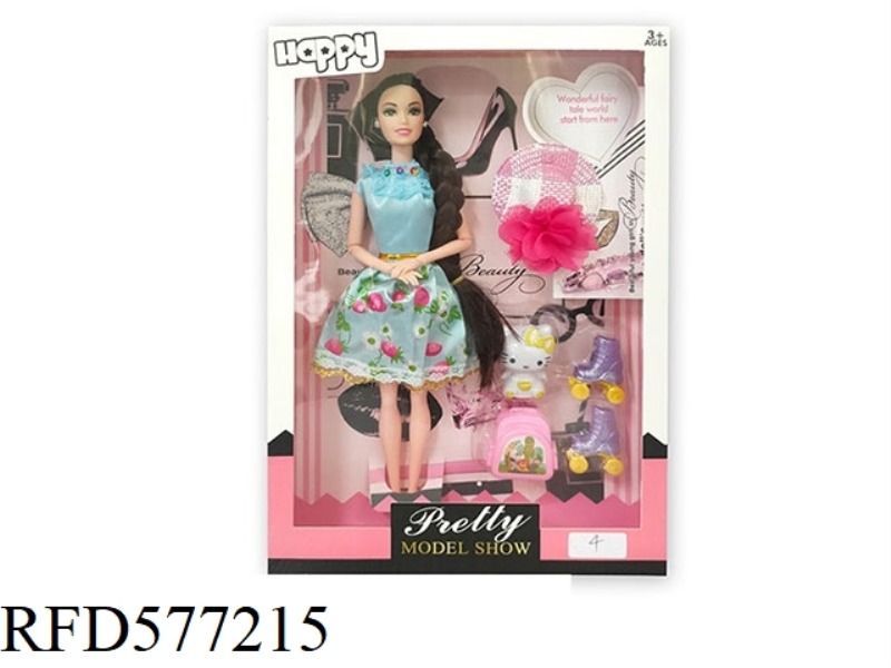 HIGH-END 11.5-INCH REAL 9-JOINT FASHION SKIRT BARBIE WITH HAT AND ROLLER SKATES PLASTIC PARTS.