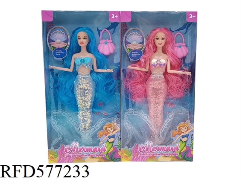 NEW 14-INCH REAL 9-JOINT FASHION BEADED DRESS MERMAID BARBIE WITH HANDBAG ACCESSORIES