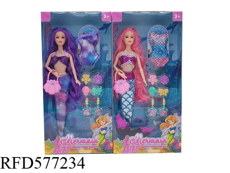 NEW 14-INCH REAL 9-JOINT FASHION DRESS MERMAID BARBIE WITH HANDBAGS, CLOTHES, HATS PLASTIC ACCESSORI