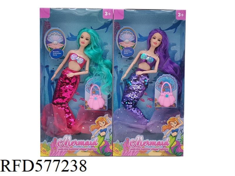 NEW 14-INCH REAL 11-JOINT FASHION PEARL MERMAID BARBIE WITH HANDBAG ACCESSORIES
