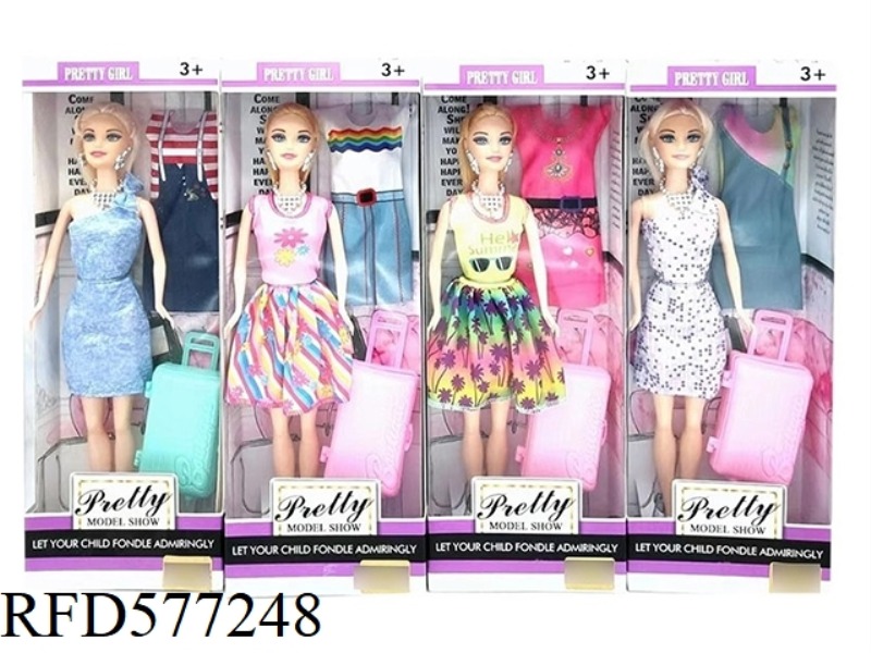 11.5 INCH REAL HAND LEISURE SUIT FASHION BARBIE WITH SUITCASE.