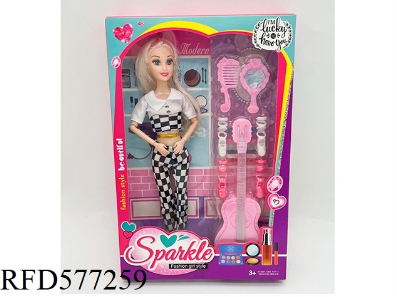 11.5 INCH 9-JOINT LEISURE SUIT FASHION BARBIE WITH GUITAR PLASTIC ACCESSORIES