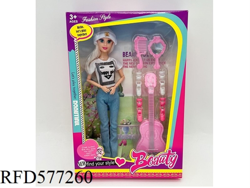 11.5 INCH 9-JOINT LEISURE SUIT FASHION BARBIE WITH GUITAR PLASTIC ACCESSORIES