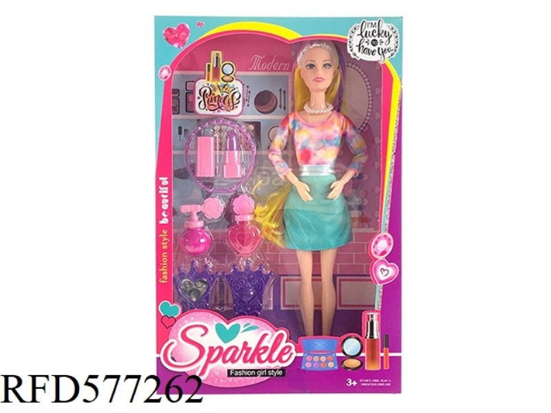 11.5-INCH 9-JOINT LEISURE SUIT FASHION BARBIE WITH PERFUME BOTTLE PLASTIC ACCESSORIES.