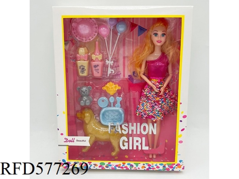 11.5 INCH 9-JOINT LEISURE SUIT FASHION BARBIE WITH DOG BALLOON BLISTER ACCESSORIES
