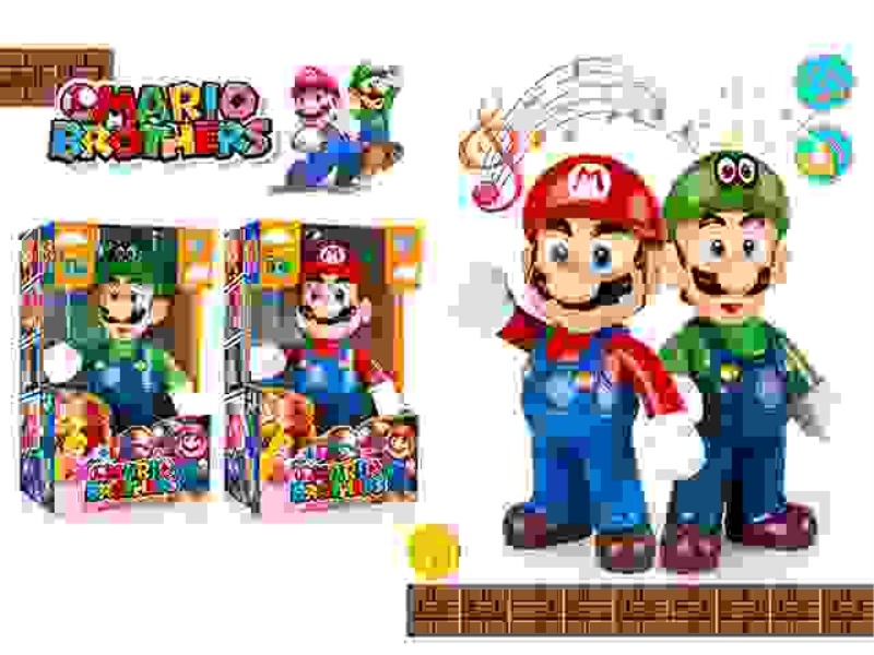 12-INCH MARIO DOLL (TWO MIXED) WITH LIGHT AND MUSIC, HANDS AND FEET CAN SWING.