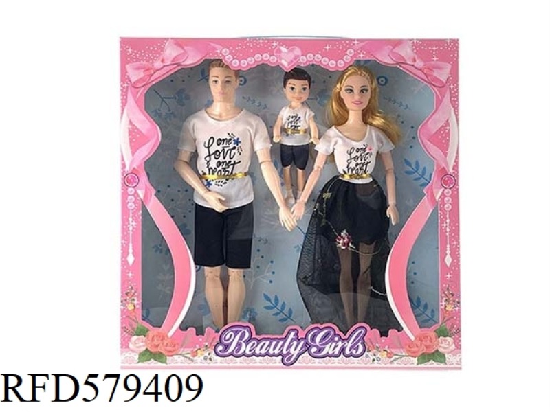 NEW UPSCALE 11.5-INCH REAL 9-JOINT FAMILY OF THREE FASHION BARBIE WITH CHILDREN.