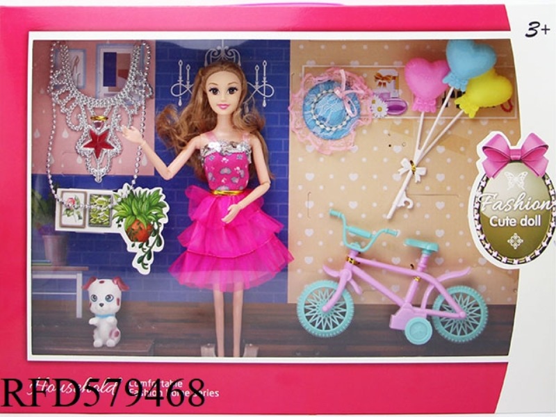 NEW 11.5-INCH 9-JOINT BARBIE WITH BICYCLE BALLOON GIFT BOX