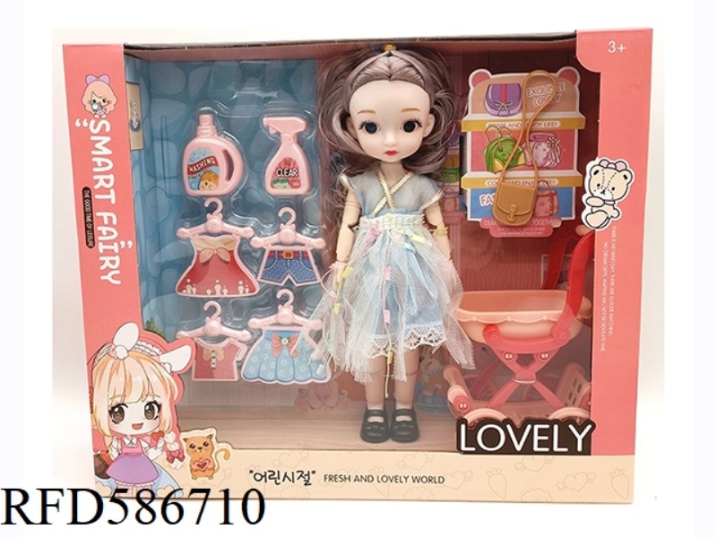 9.5-INCH REAL BODY WITH 15 JOINTS 3D REAL EYES LITTLE LOLI FAT BOY BARBIE WITH HANDBAG+STROLLER+CLOT