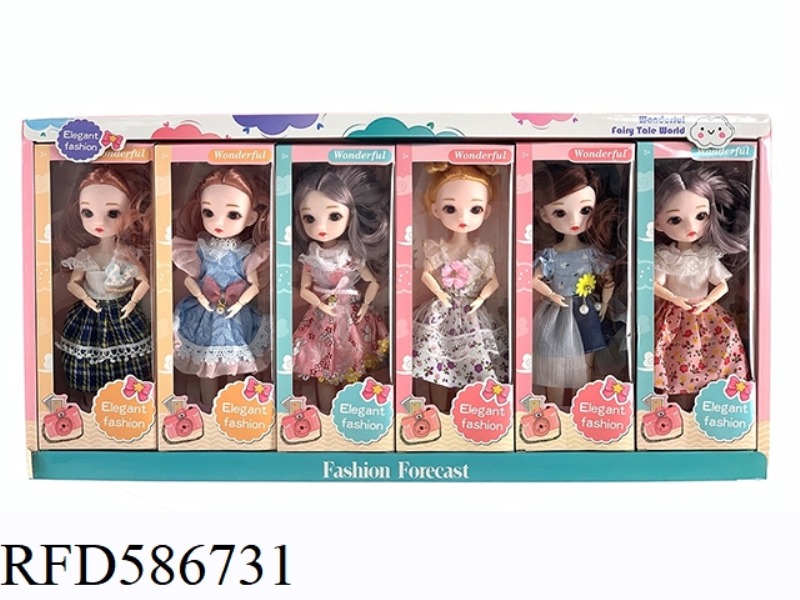 9.5-INCH REAL BODY WITH 15 JOINTS, 3D REAL EYES, LITTLE LOLI, FAT BARBIE (SIX COLORS MIXED TO 6PCS)