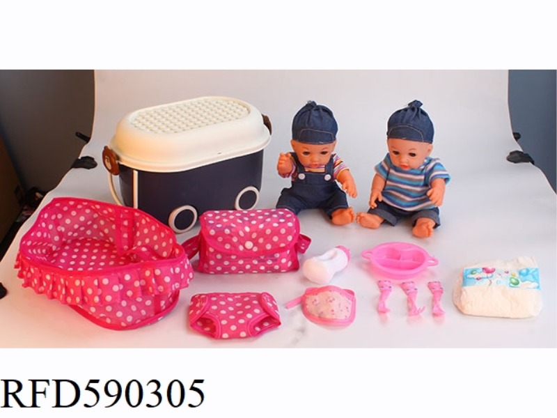 12 INCH VINYL DOLL WITH STORAGE BUCKET TABLE CLOTH BLUE STORAGE PACKAGE PLATE TABLEWARE NAPKIN DIAPE