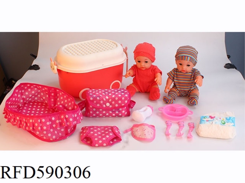 12 INCH VINYL DOLL WITH STORAGE BUCKET TABLE CLOTH BLUE STORAGE PACKAGE PLATE TABLEWARE NAPKIN DIAPE