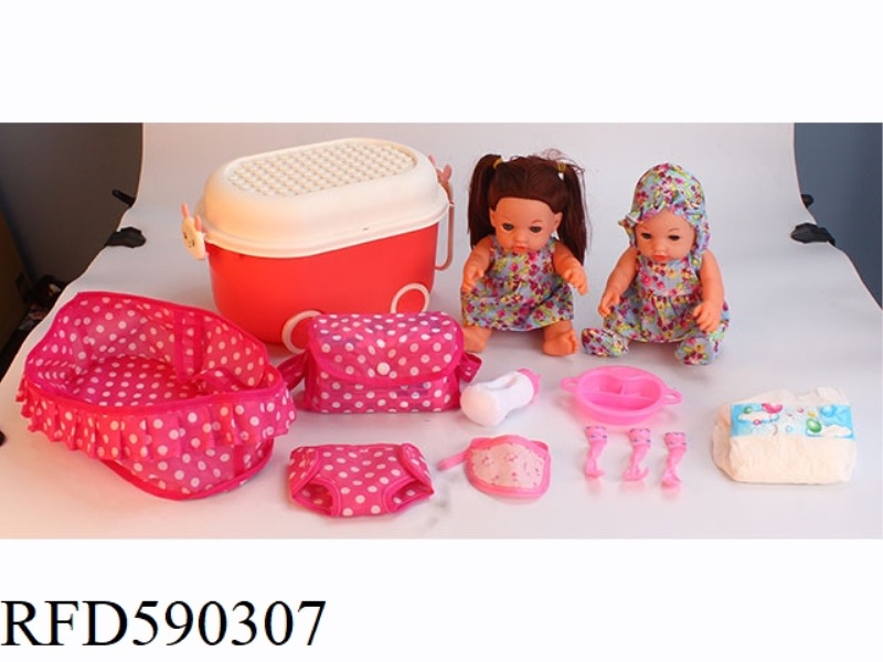 12 INCH VINYL DOLL WITH STORAGE BUCKET TABLE CLOTH BLUE STORAGE PACKAGE PLATE TABLEWARE NAPKIN DIAPE