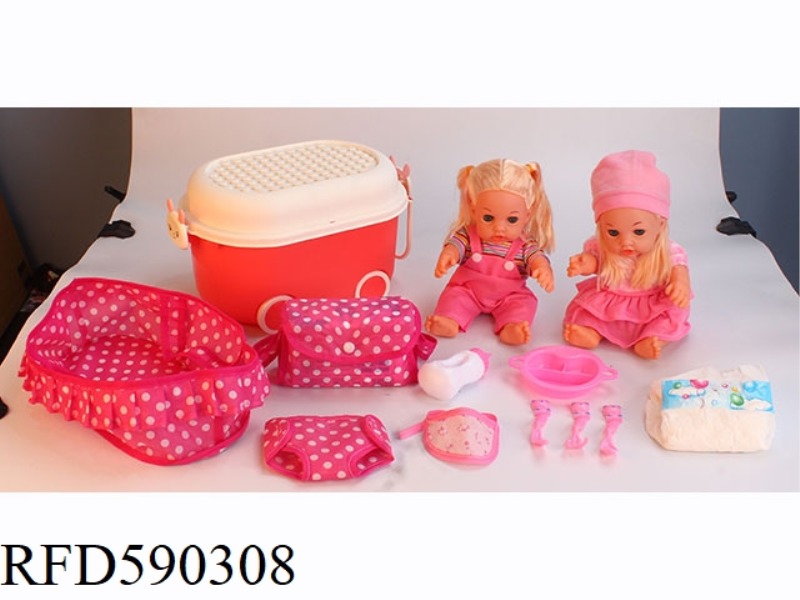12 INCH VINYL DOLL WITH STORAGE BUCKET TABLE CLOTH BLUE STORAGE PACKAGE PLATE TABLEWARE NAPKIN DIAPE