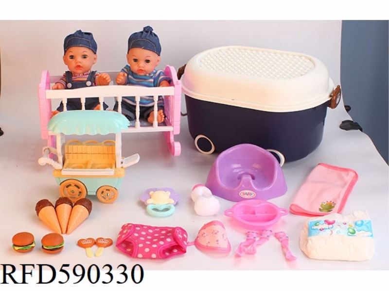 12-INCH VINYL DOLL WITH STORAGE BUCKET STROLLER TOILET DINING CAR ICE CREAM HAMBURGER CANDY PLATE TA