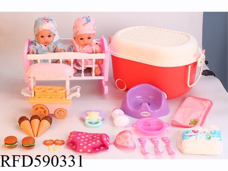 12-INCH VINYL DOLL WITH STORAGE BUCKET STROLLER TOILET DINING CAR ICE CREAM HAMBURGER CANDY PLATE TA