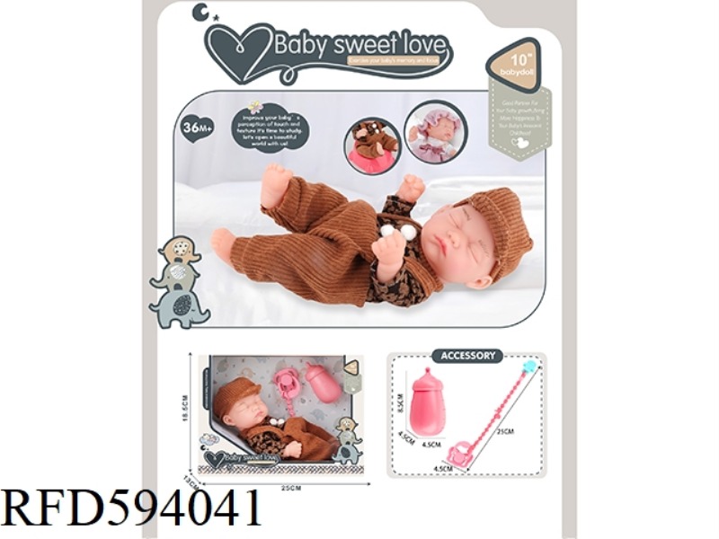 10 INCH NEWBORN DOLL (ALL VINYL DOLL)+BOTTLE+MILK CHAIN
