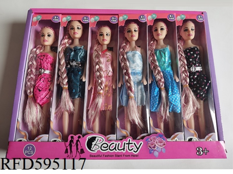 11-INCH FASHION DOLLS WITH BARE HANDS AND LONG BRAIDS SIX MIXED IN 12PCS