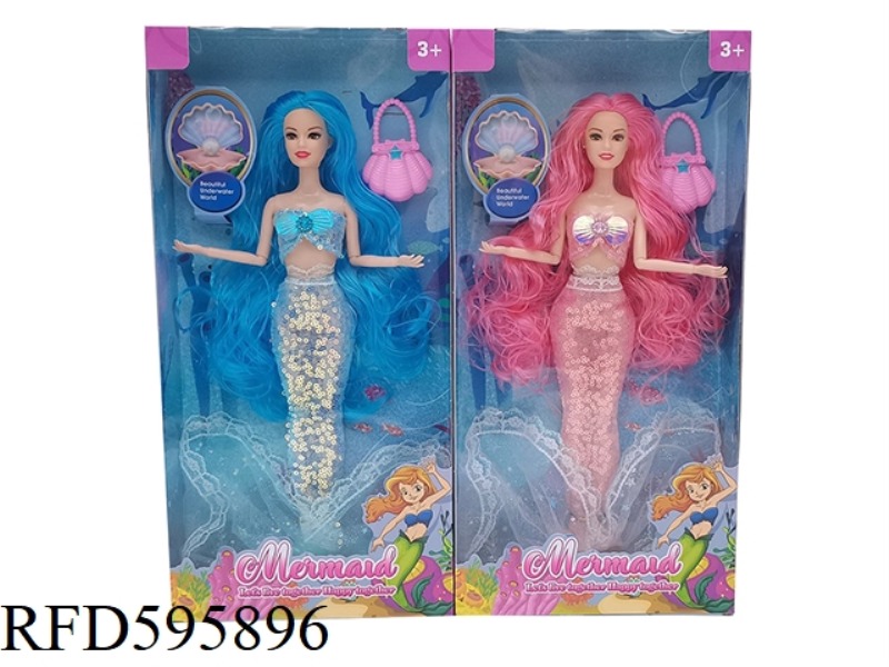 14-INCH REAL 9-JOINT FASHION SEQUIN DRESS MERMAID BARBIE WITH HANDBAG ACCESSORIES 2 MIXED